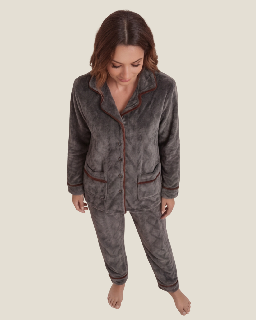 Comfortabele flanellen pyjama voor dames – stijlvolle, dikke loungewear set