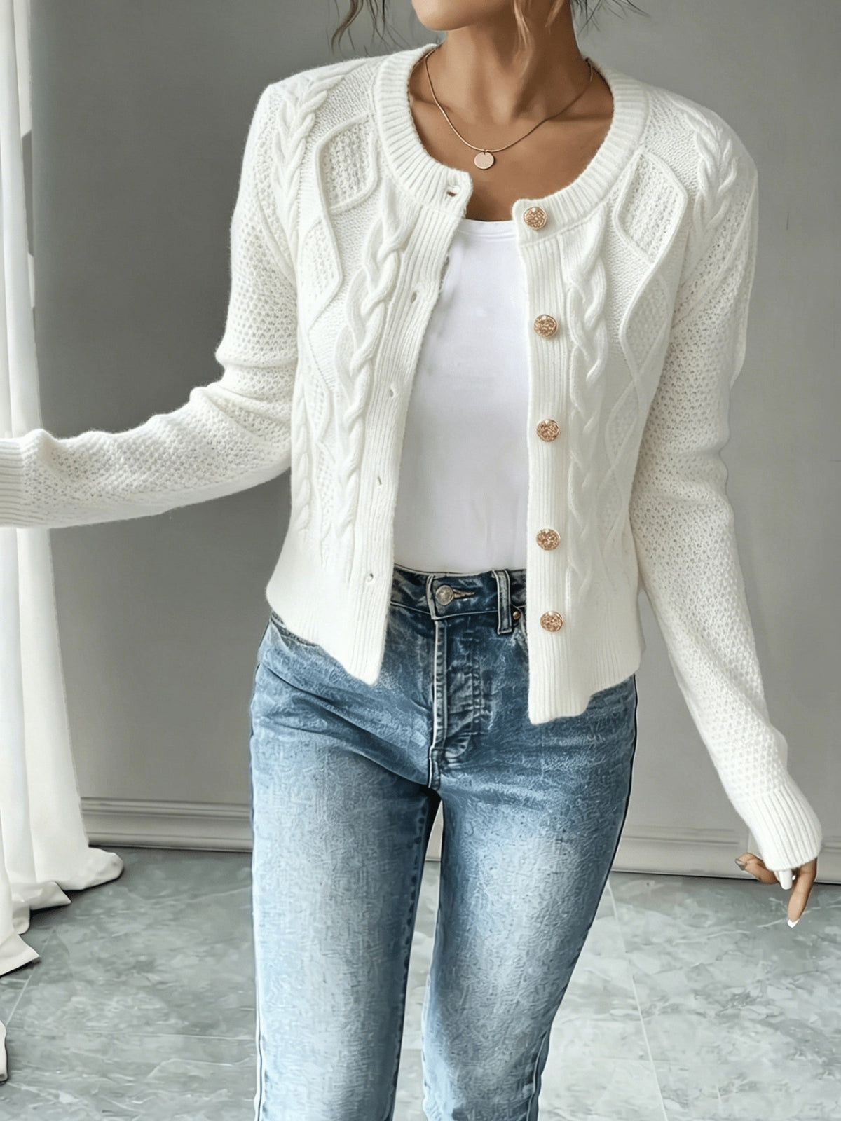 Cable-Knit Button Cardigan - Elegant and Cozy
