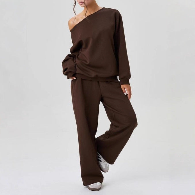 Women’s Sporty Off-Shoulder Two-Piece Set – Trendy Casual Style