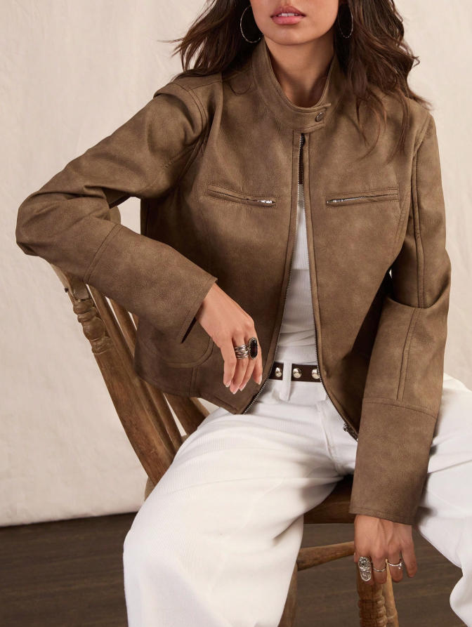 Women's Short Leather-Look Jacket - Chic and Modern