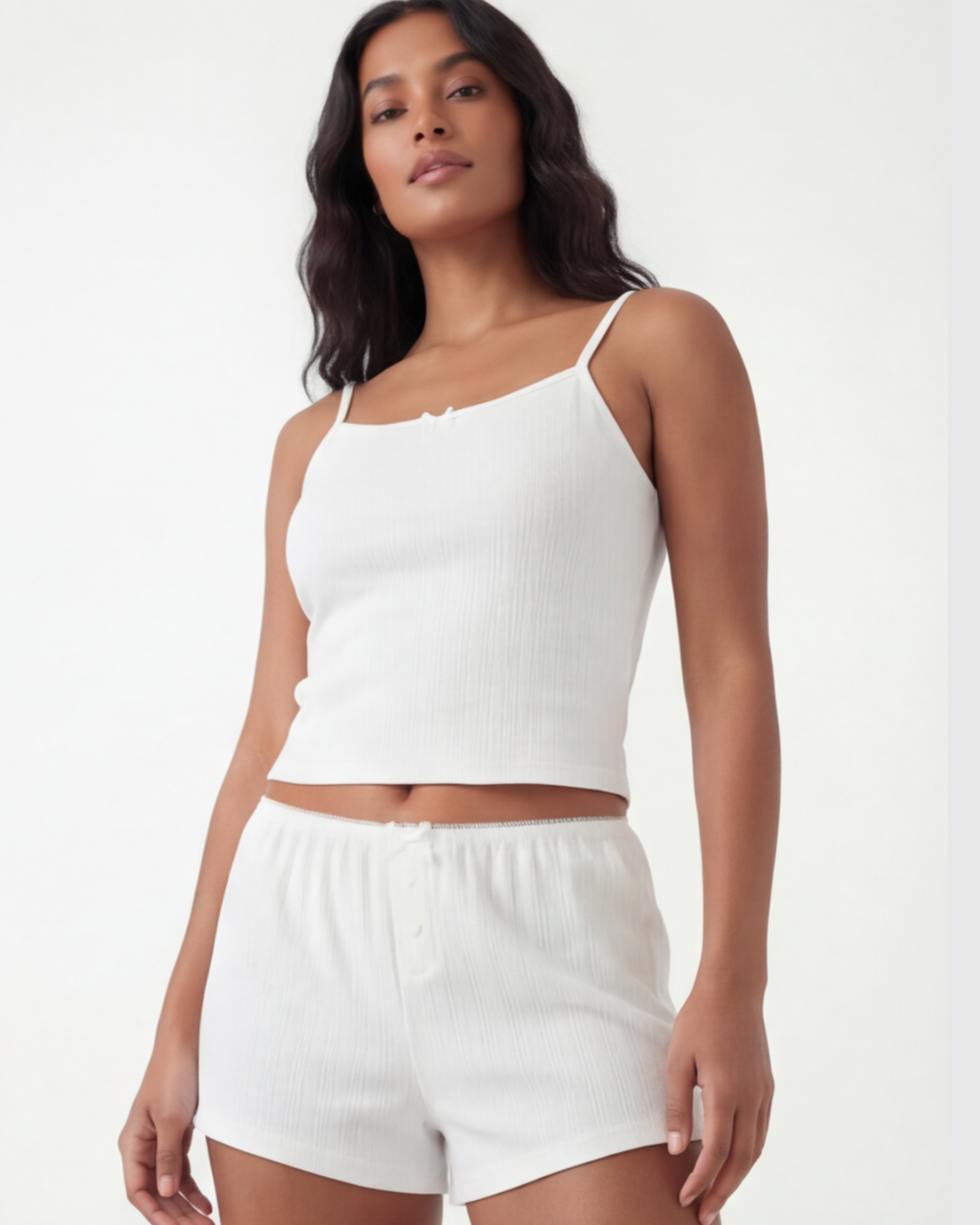 Women’s Jacquard Hollow-Out Pajama Set – Fitted Vest and Shorts Two-Piece Loungewear