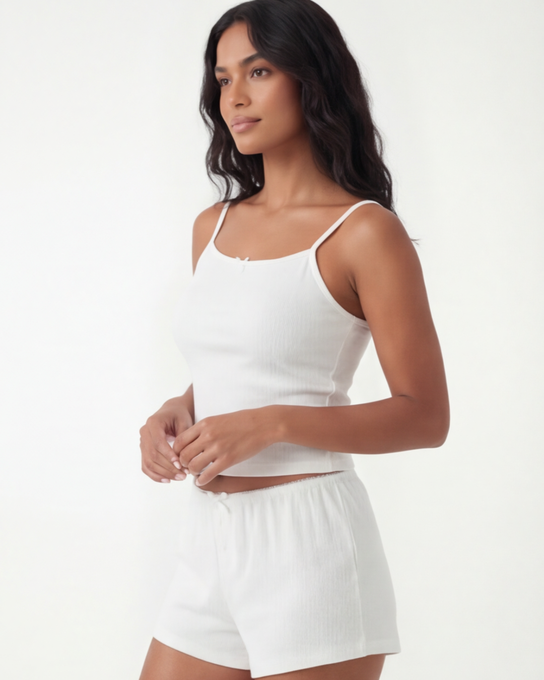 Women’s Jacquard Hollow-Out Pajama Set – Fitted Vest and Shorts Two-Piece Loungewear