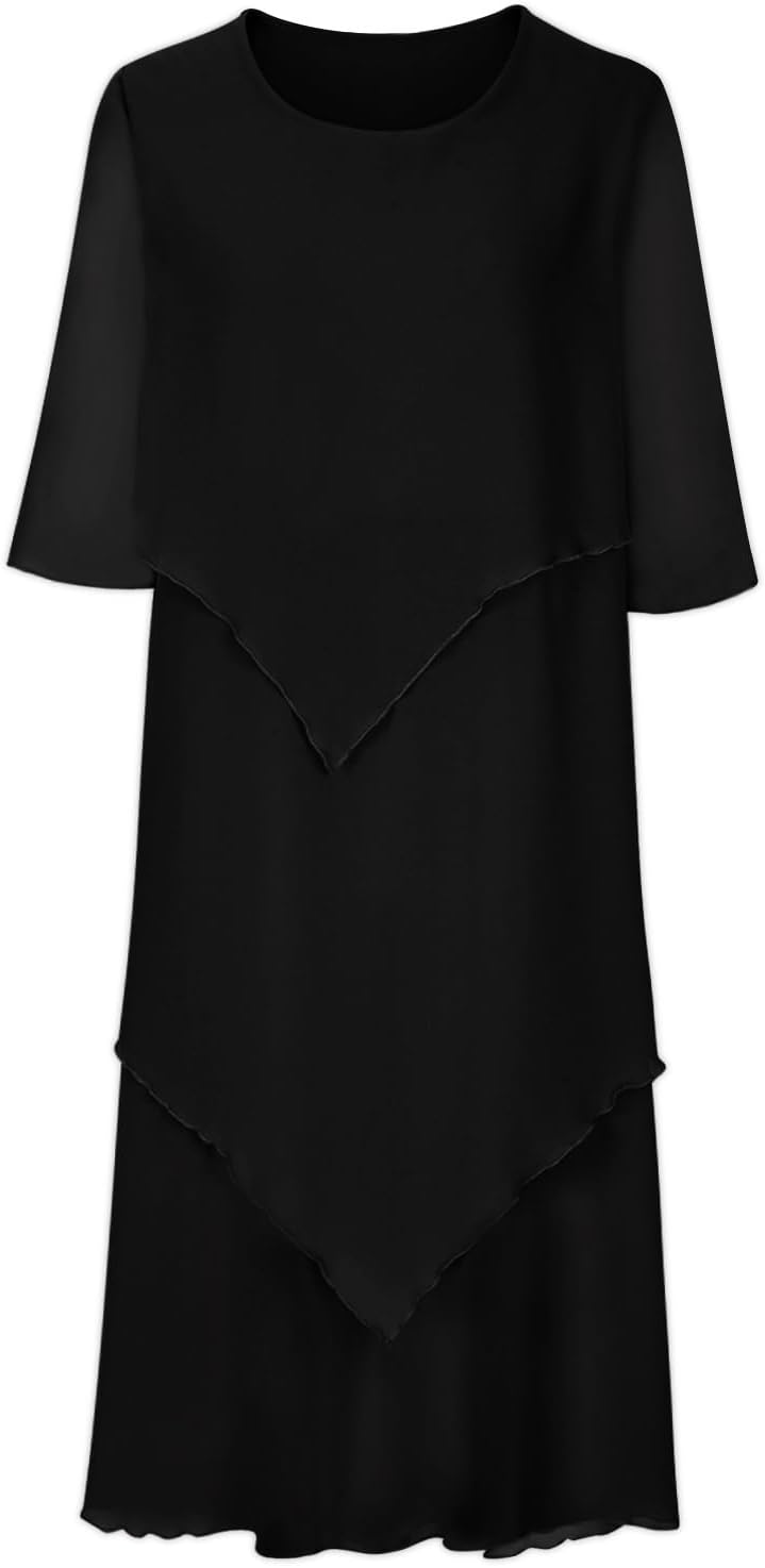 Women's Layered Chiffon Midi Dress – Elegant Flowy Occasion Dress