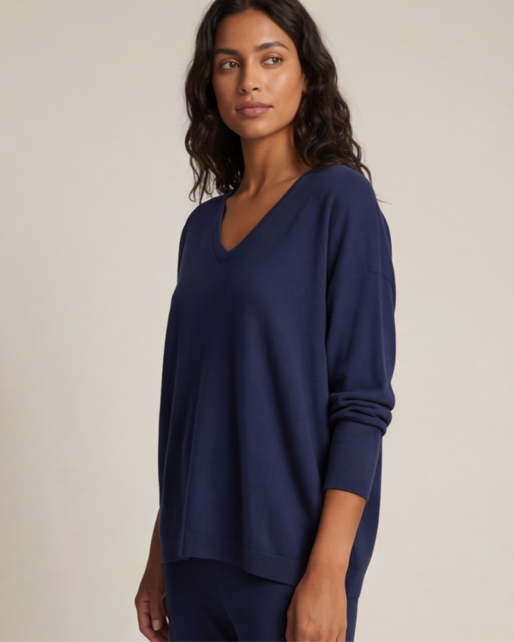 Women’s V-Neck Long Sleeve Top and Knit Pants – 2-Piece Loungewear Set