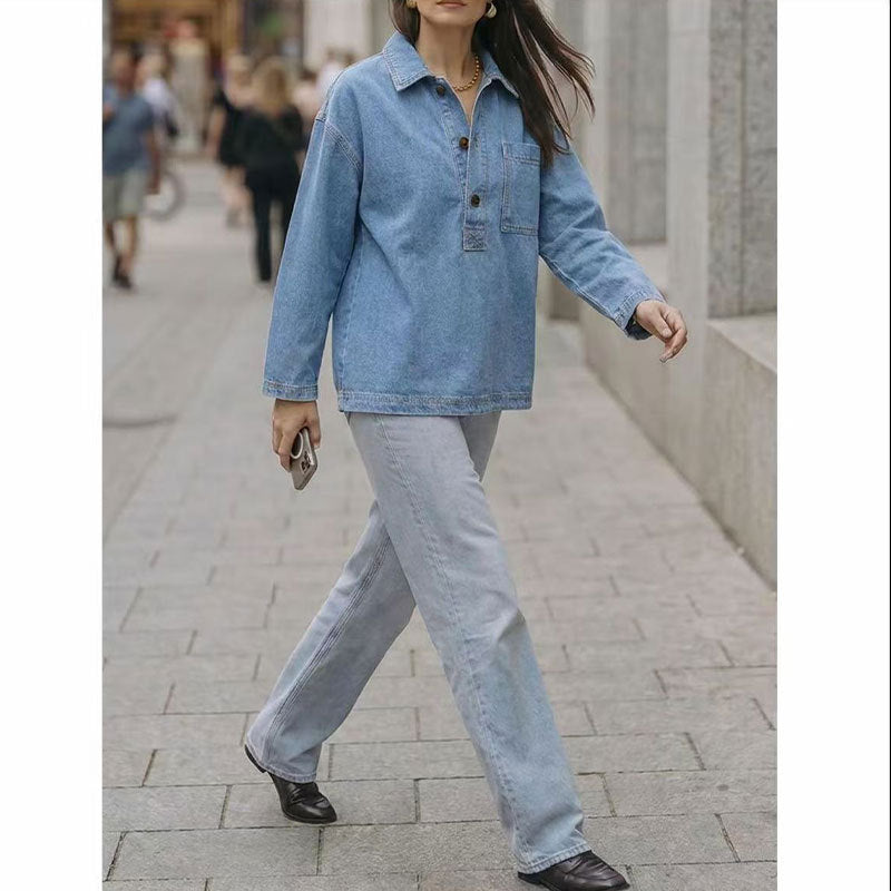 Light Blue Washed Denim Shirt - Vintage and Relaxed