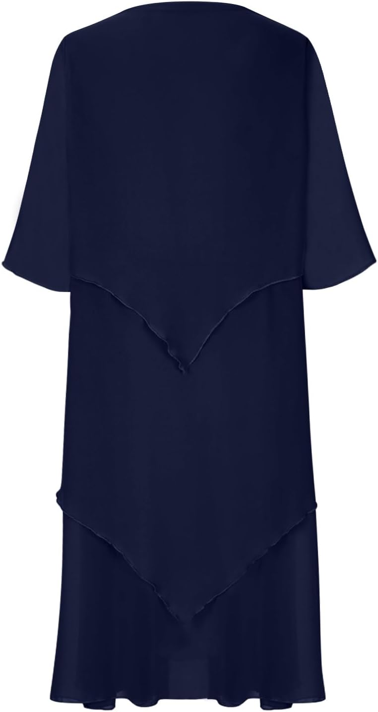 Women's Layered Chiffon Midi Dress – Elegant Flowy Occasion Dress