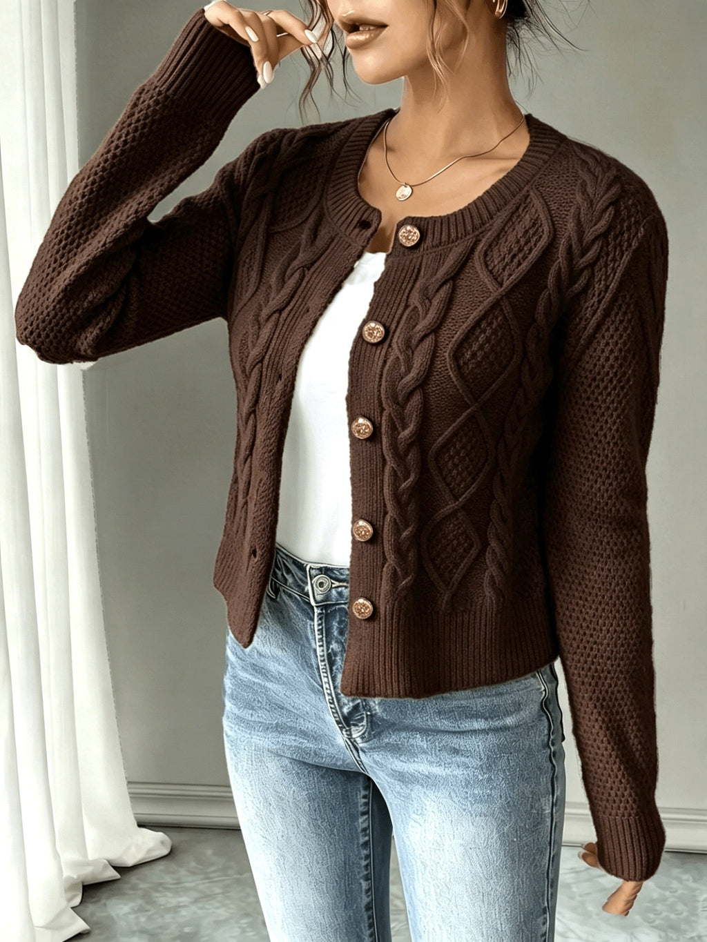 Cable-Knit Button Cardigan - Elegant and Cozy