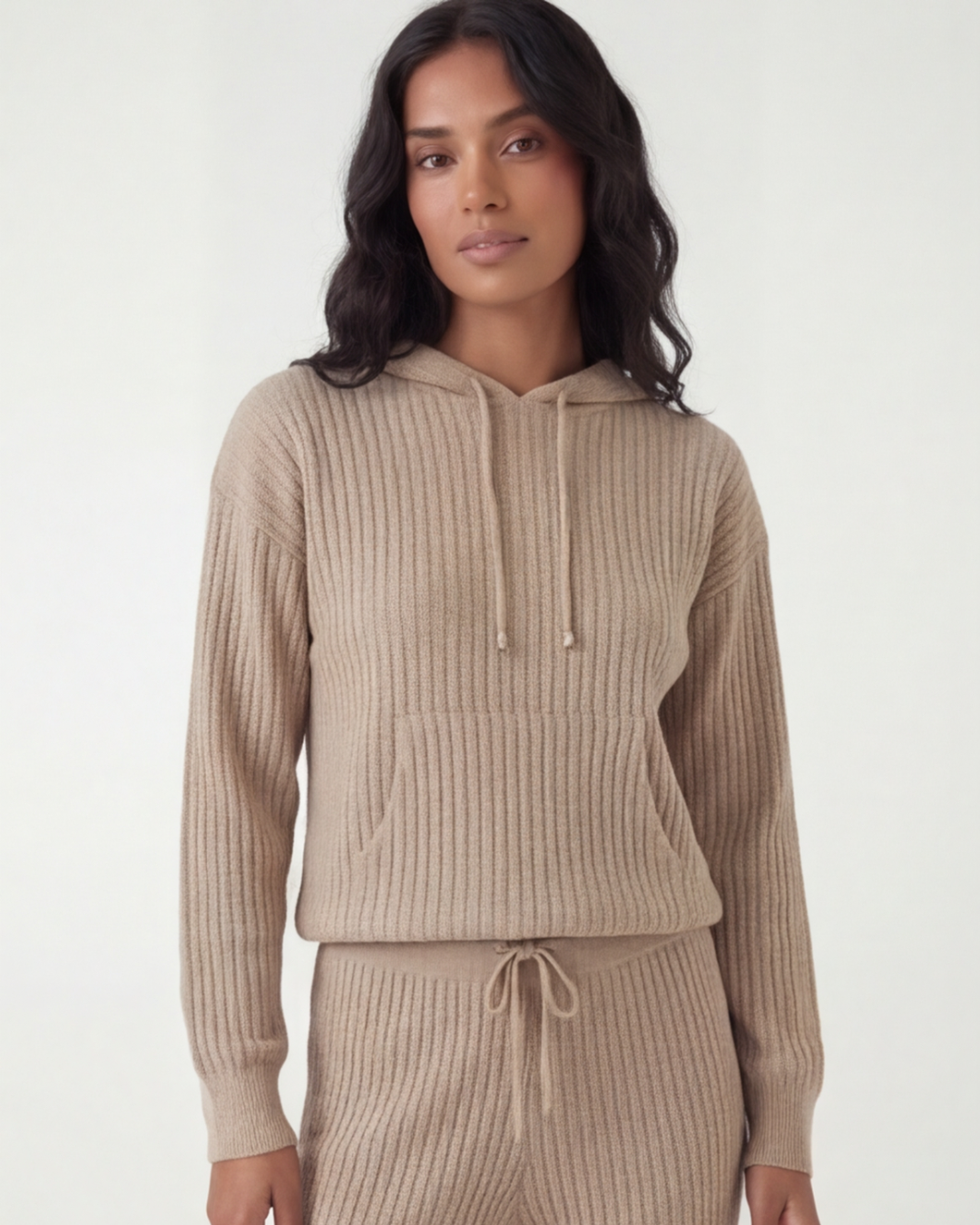 Women’s Hooded Knit Sweater Set – Ribbed Casual Loungewear Outfit
