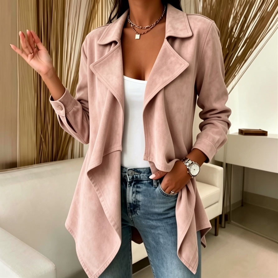 Faux Suede Mid-Length Jacket - Soft and Elegant