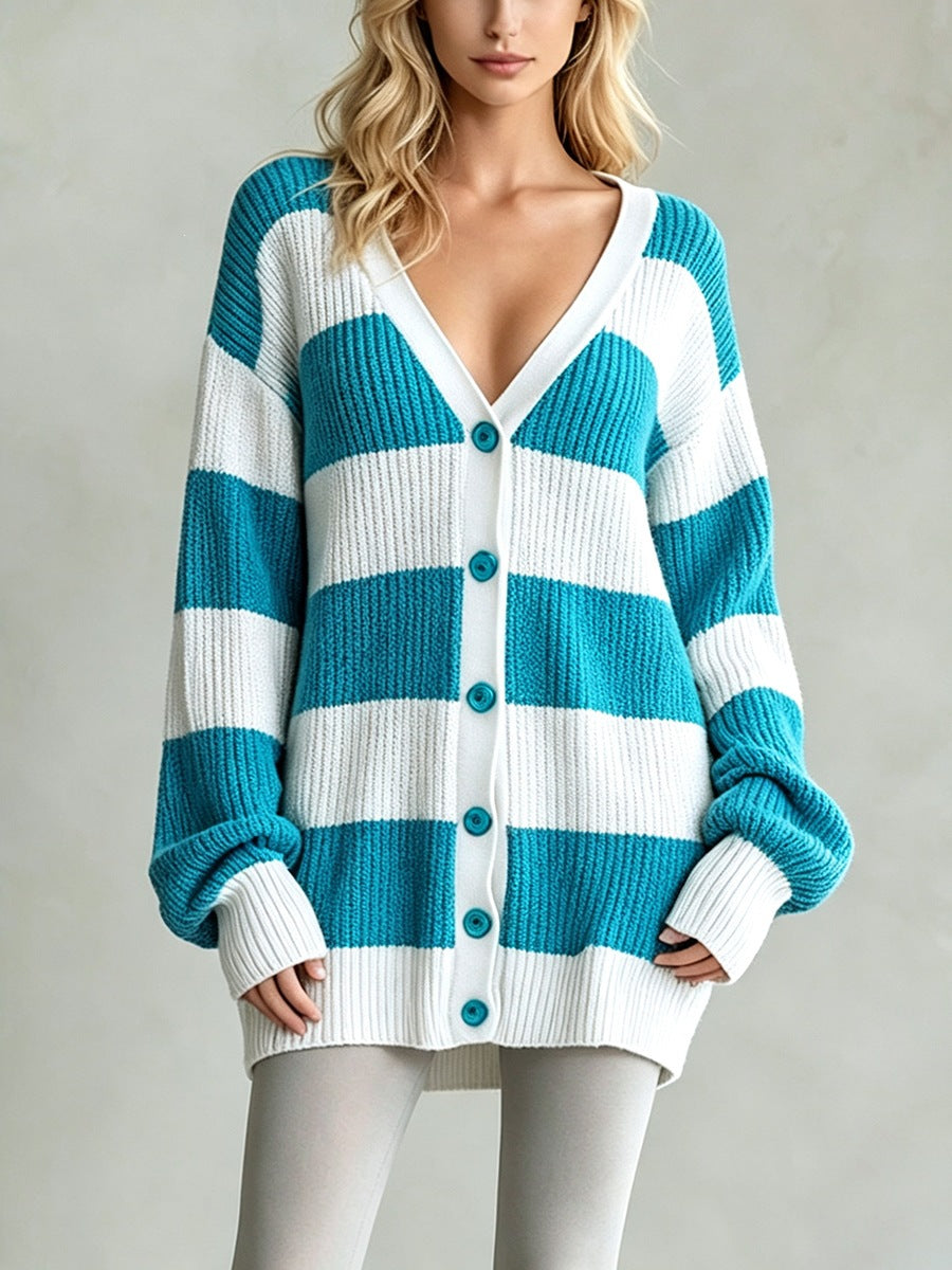 Striped Knit Cardigan Coat - Soft and Comfortable