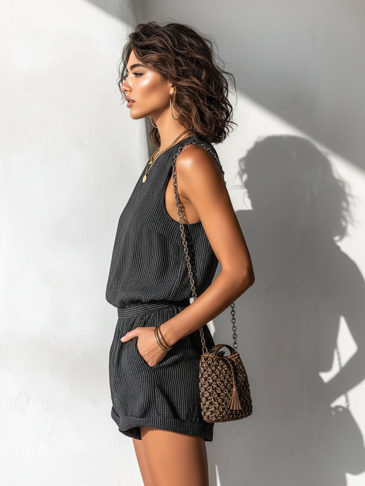 Women's Striped Linen Blend Romper - Fresh Casual Summer Style