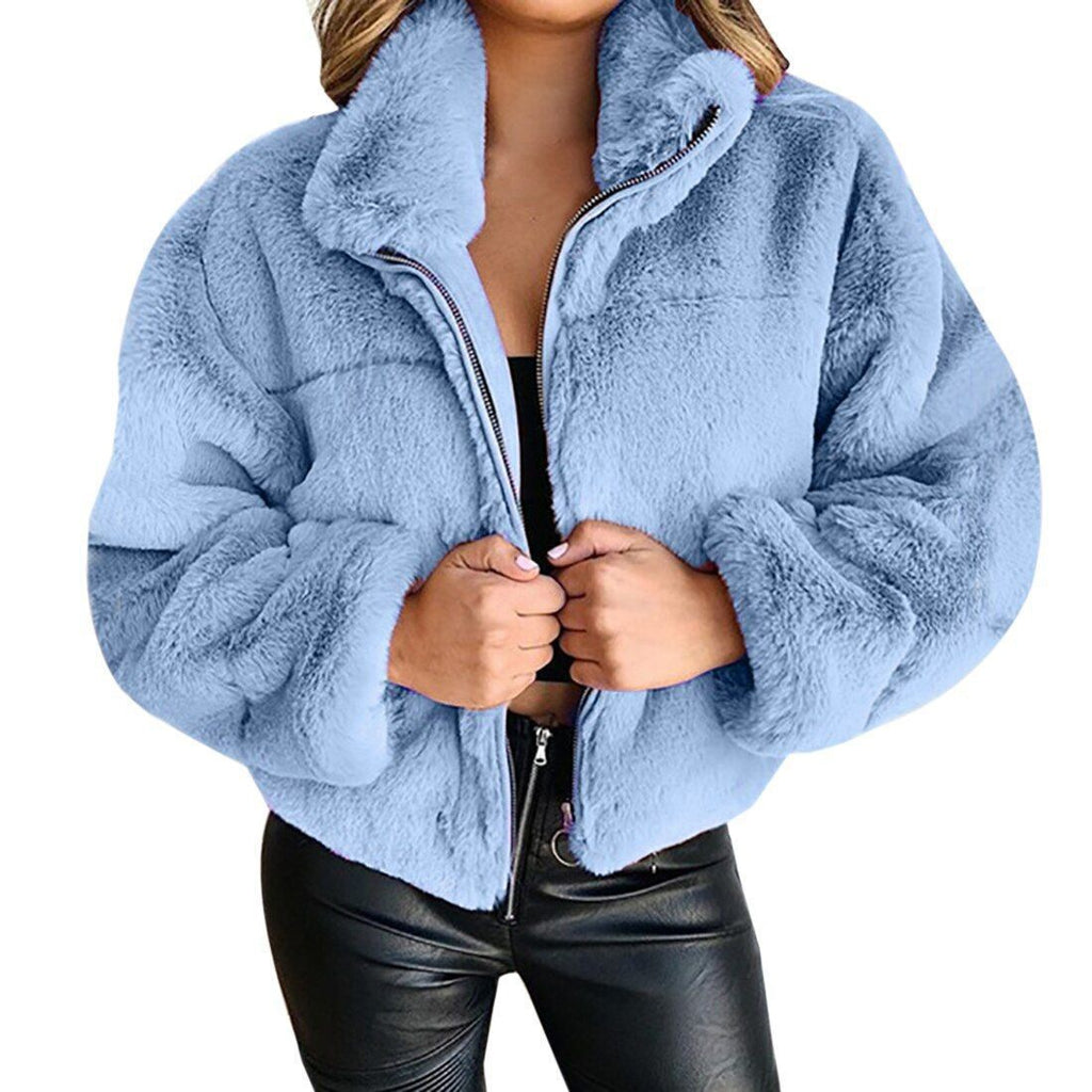 Faux-Fur Zip Cardigan Jacket - Warm and Cozy