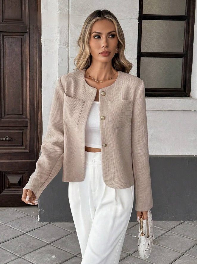 Women's Short Tweed-Style Jacket - Chic Polished Layer