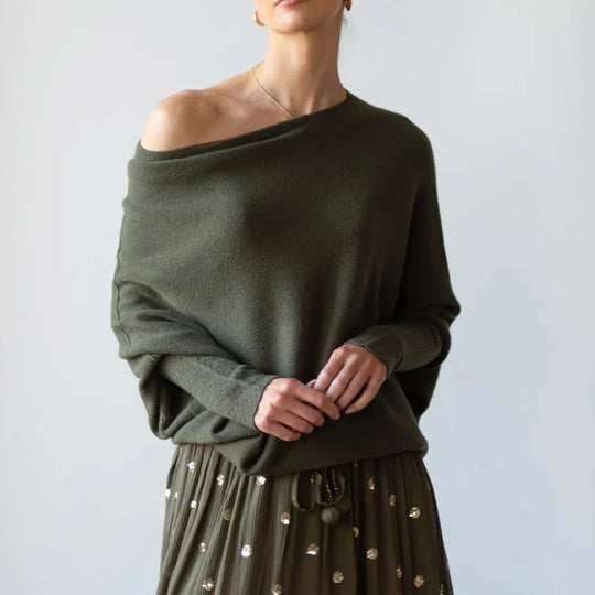 Women's Oversized Draped Crew Neck Sweater