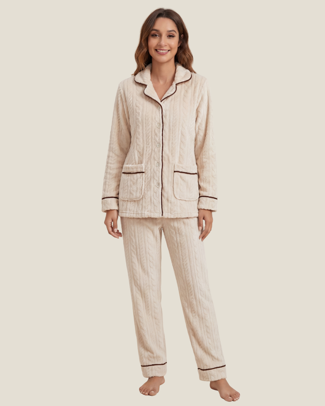 Comfortabele flanellen pyjama voor dames – stijlvolle, dikke loungewear set