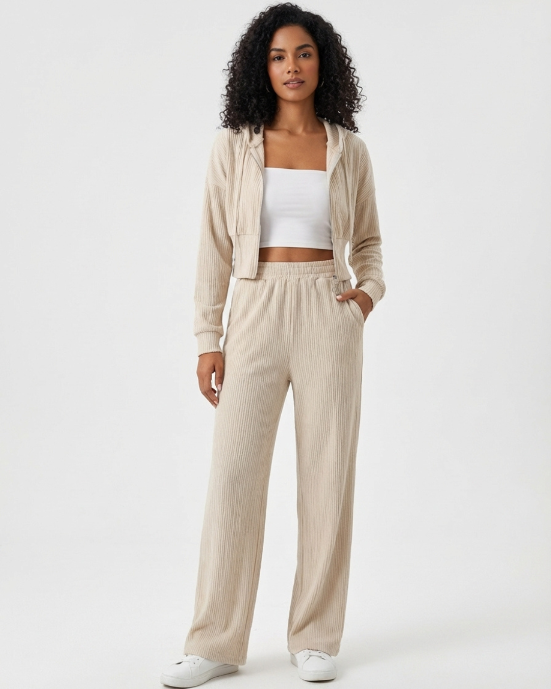 Women’s Stylish Crop Top and Pants Set – Casual Hooded 2-Piece Outfit