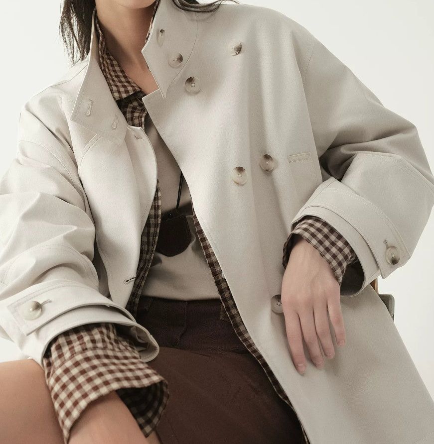 Women’s Double-Breasted Stand Collar Jacket – Tailored Petite Designer Style