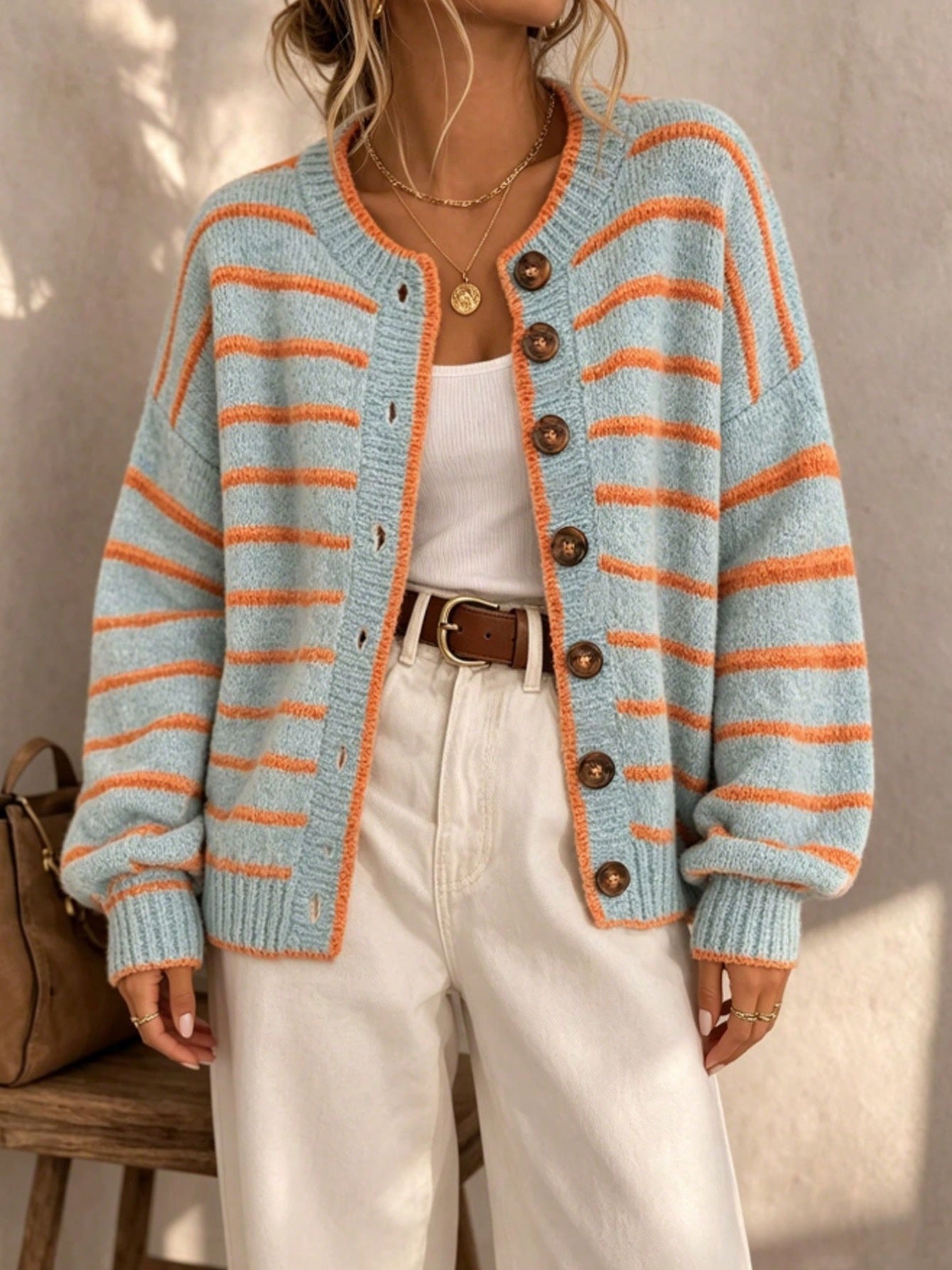 Women’s Crew Neck Cardigan – European American Chic Casual Style