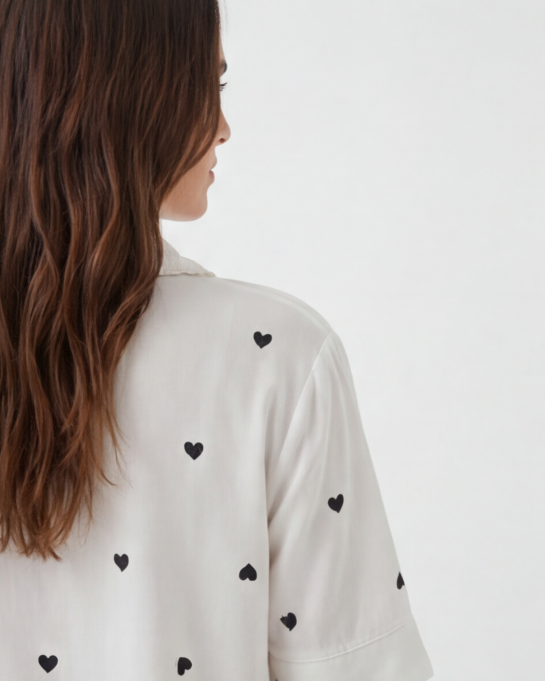 Women’s Heart Print Short-Sleeve Pajama Set – White Relaxed Homewear