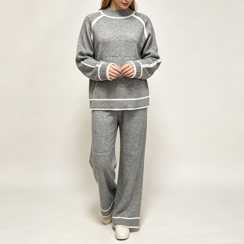 Women’s Fashionable Two-Piece Set – Color-Block Top and Matching Pants
