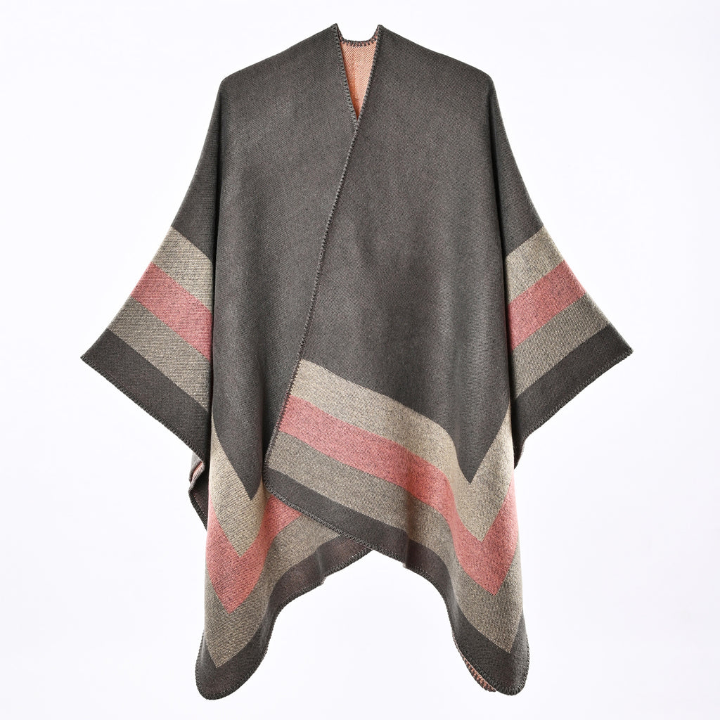 Women's Jacquard Cashmere-Feel Poncho - Chic and Cozy