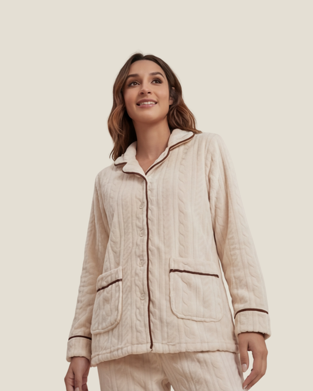 Comfortabele flanellen pyjama voor dames – stijlvolle, dikke loungewear set