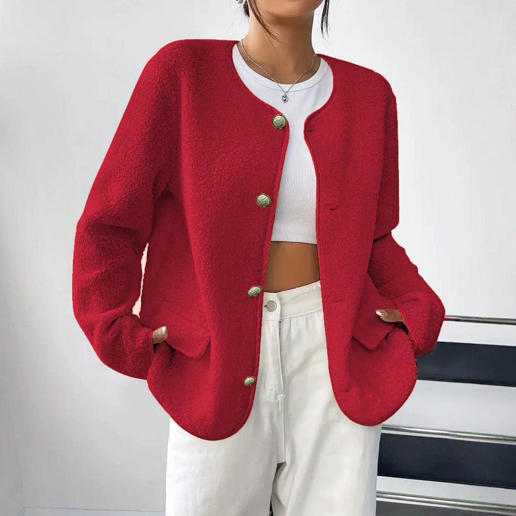 Plus-Size Women’s Textured Chanel-Inspired Wool Coat – Elegant Classic Style