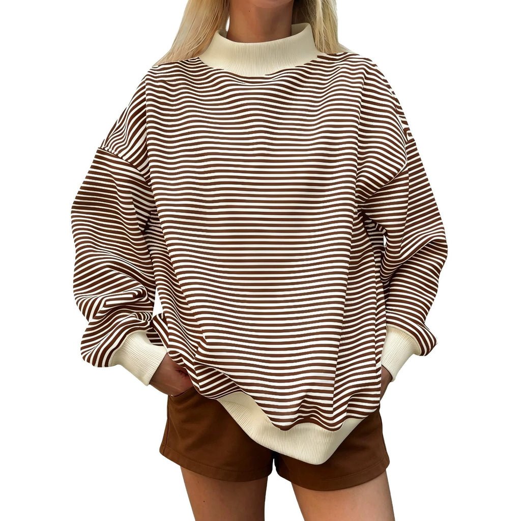 Women's Striped Crew Neck Sweater - Casual Relaxed Long Sleeve Knit
