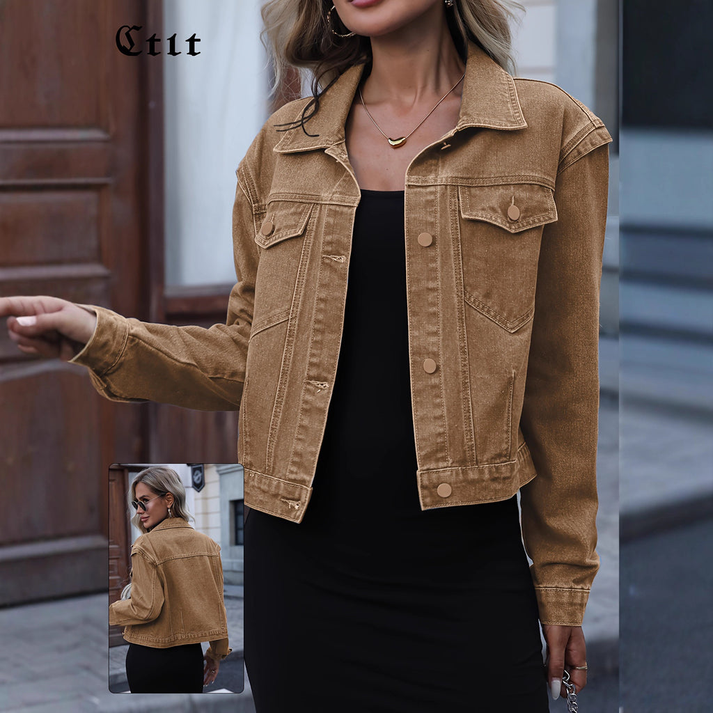 Women's Washed Denim Jacket - Vintage Casual Short Outerwear