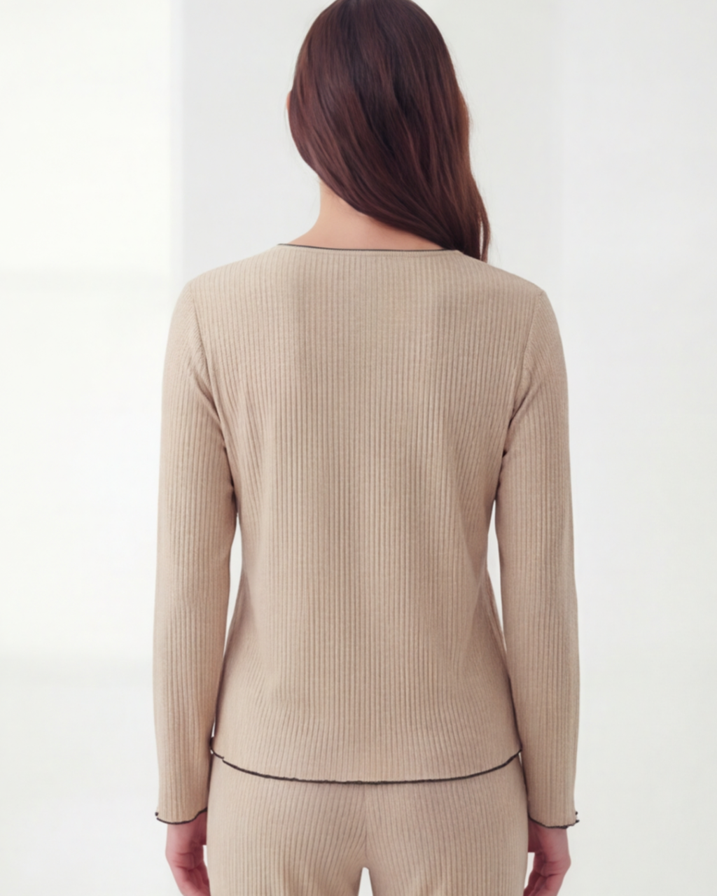 Women’s Ribbed Button-Down Pajama Set – Comfort Long Sleeve Top and Pants