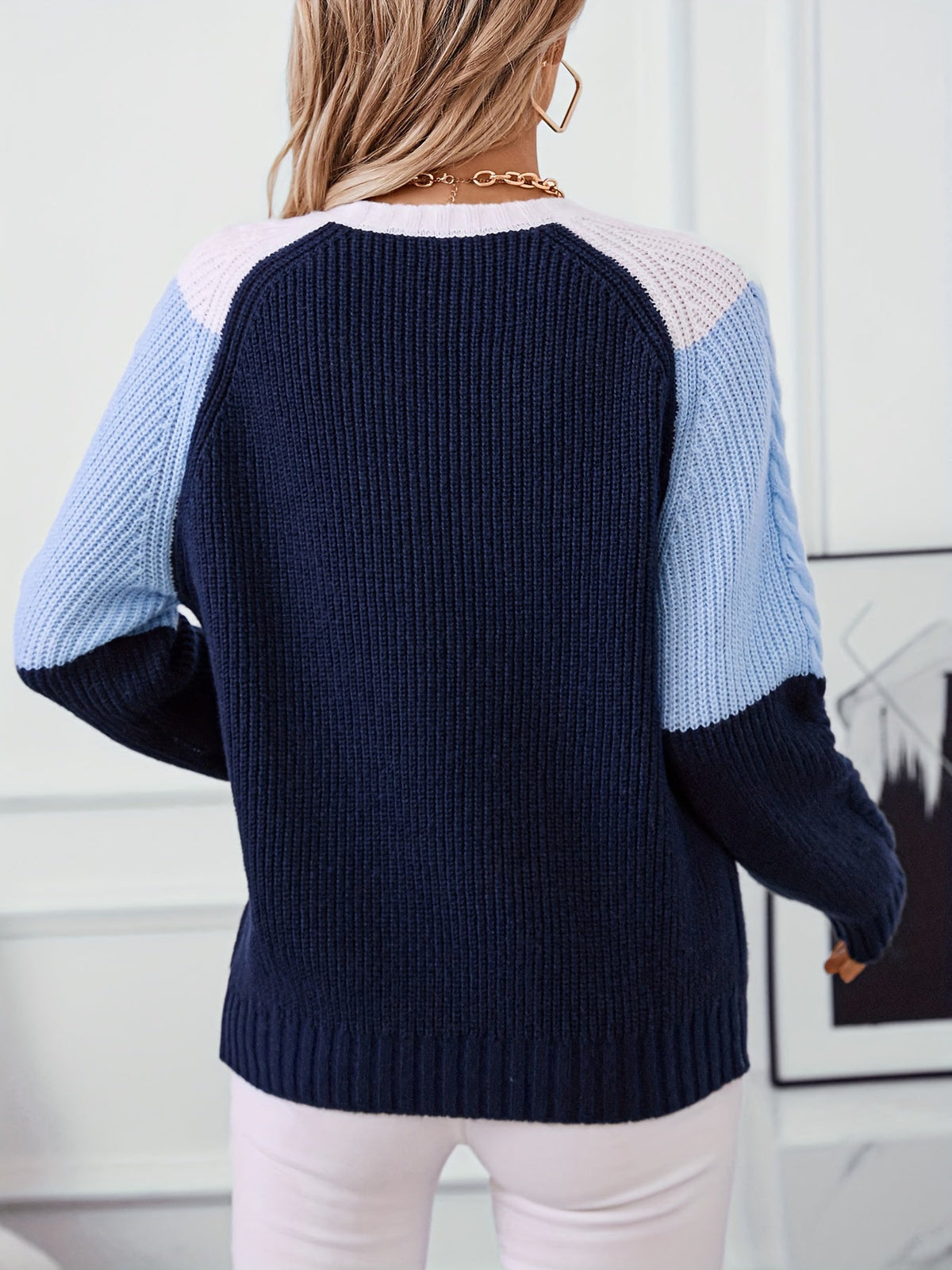 Colour-Block Cable Sweater - Soft and Bright