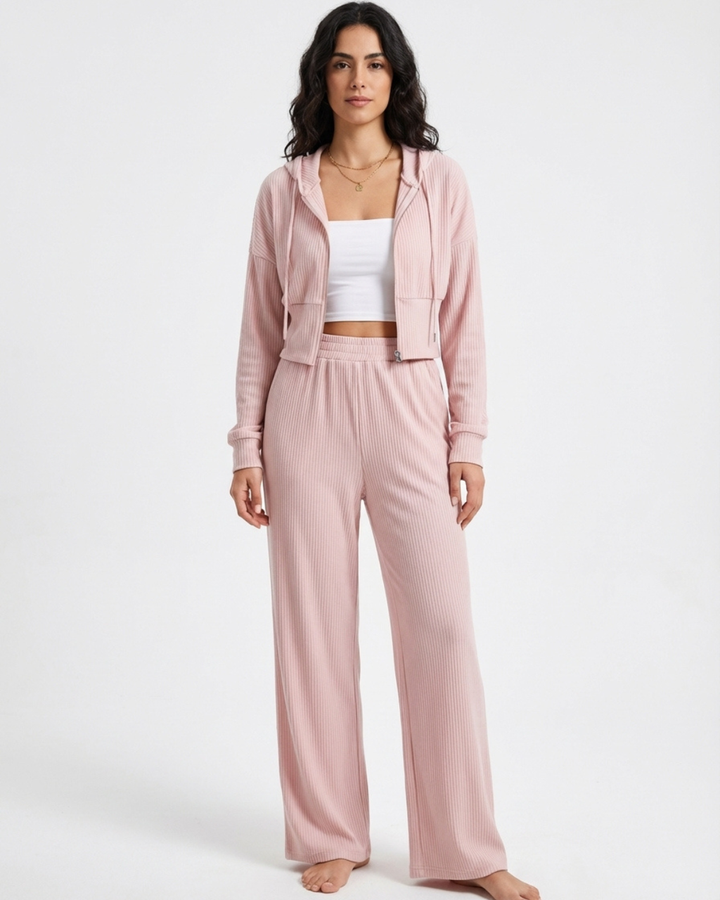 Women’s Stylish Crop Top and Pants Set – Casual Hooded 2-Piece Outfit