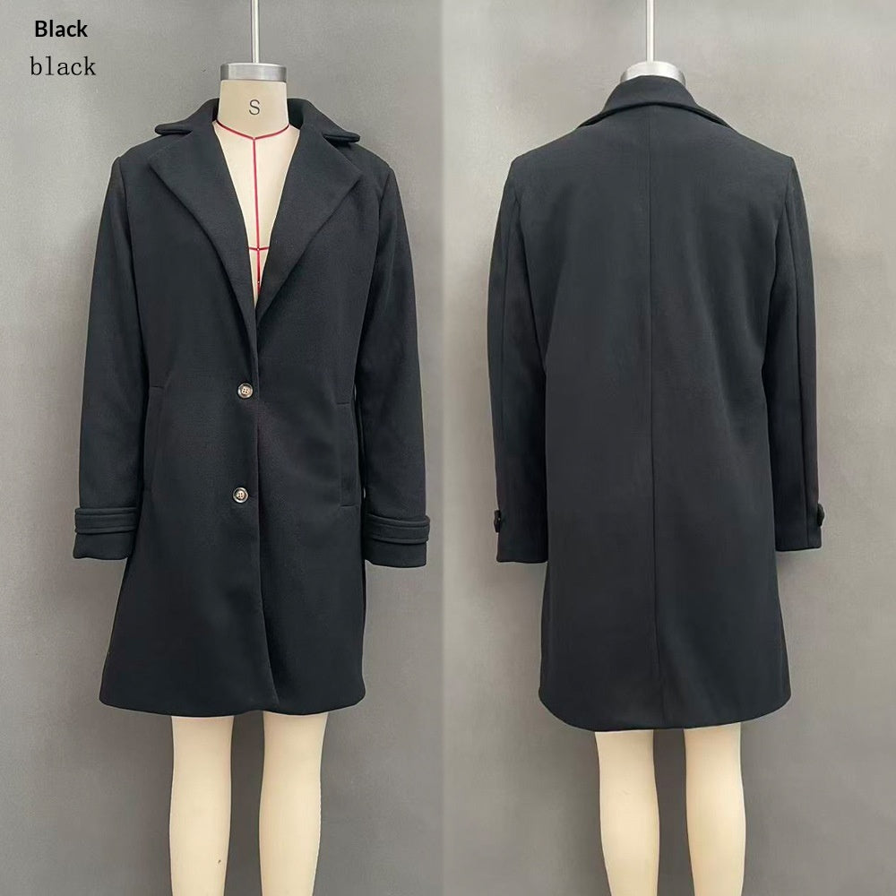 Retro Mid-Length Lapel Coat - Casual and Chic