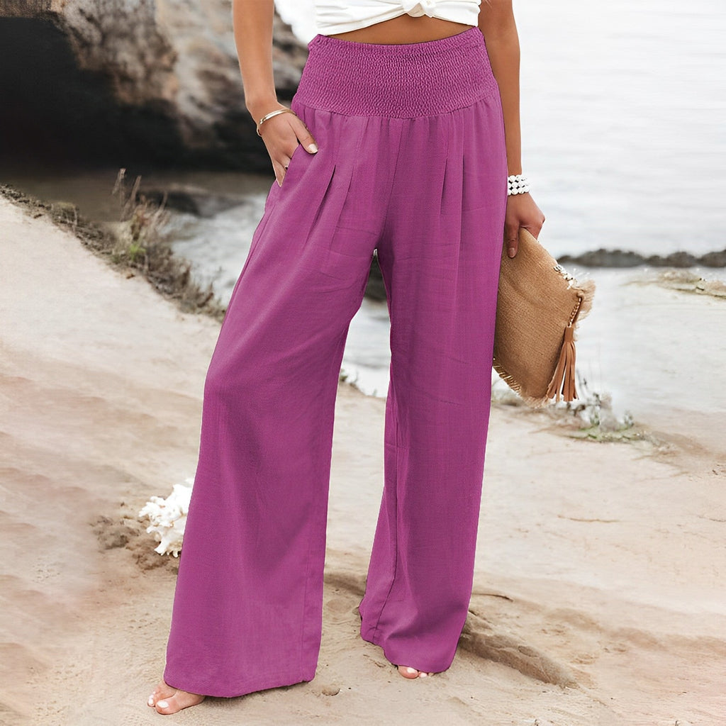 Women's Wide Leg Trousers - Relaxed High-Waist Everyday Pants