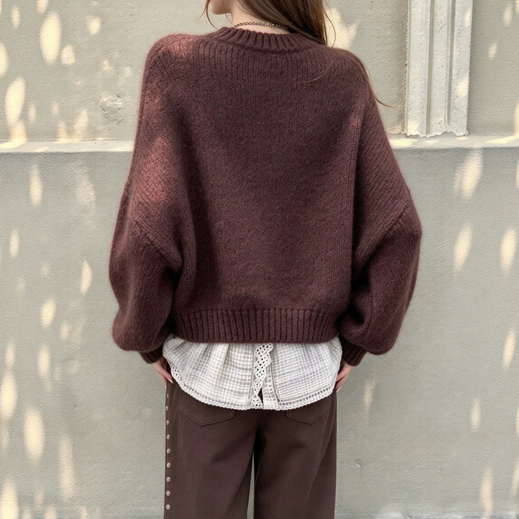 Retro Lantern-Sleeve Knit Pullover - Soft and Feminine
