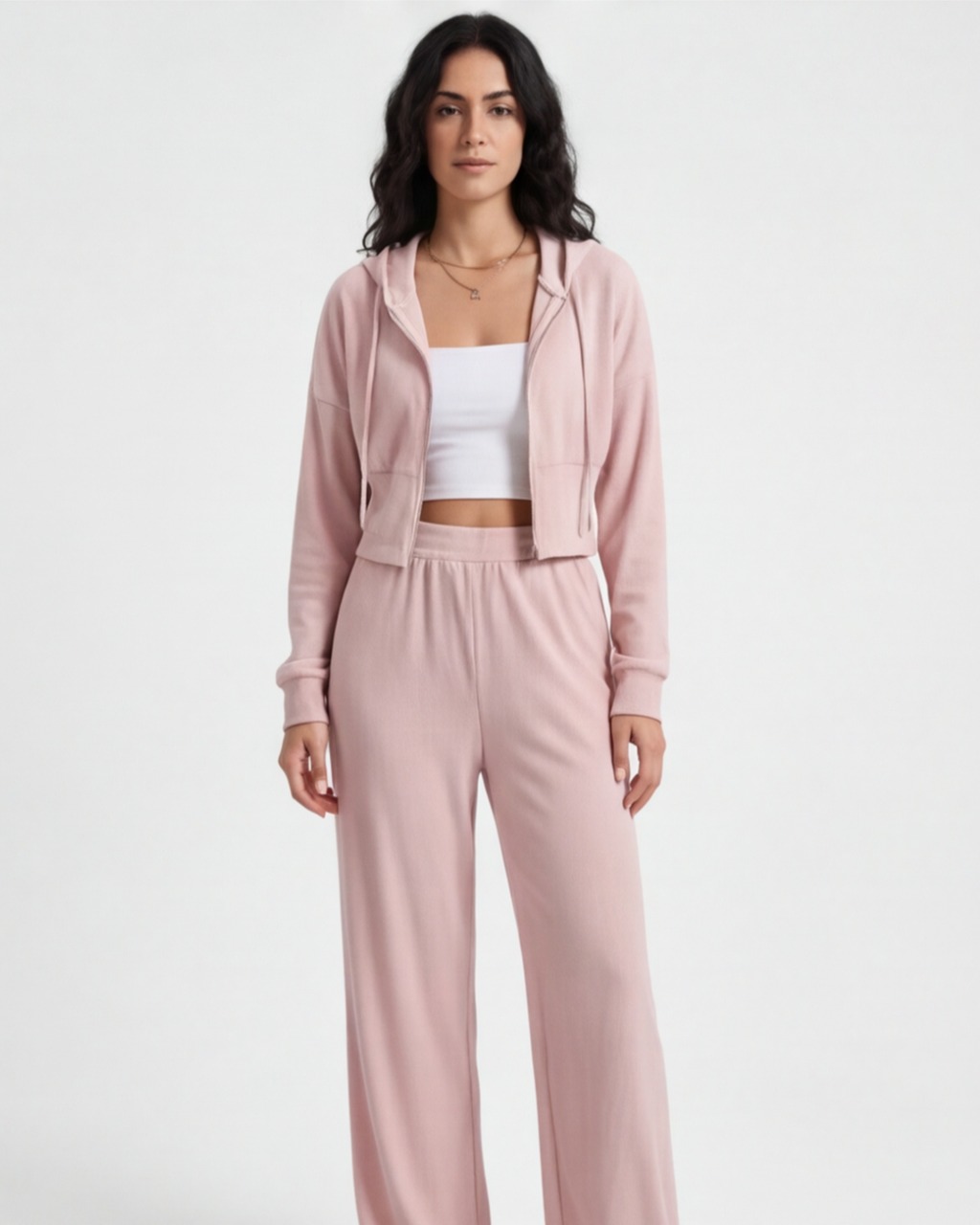 Women’s Stylish Crop Top and Pants Set – Casual Hooded 2-Piece Outfit