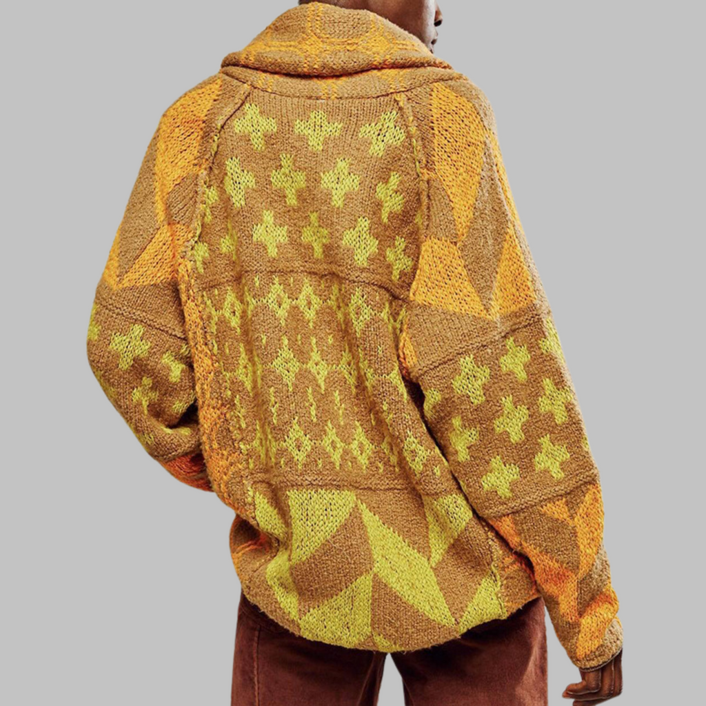 Bold Geometric Long Cardigan - Colorful and Cozy