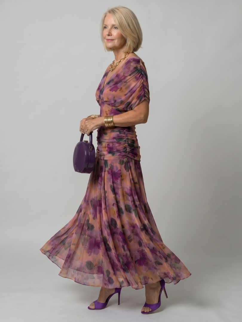 Women's Off Shoulder Flow Midi Dress - Soft Occasion Look