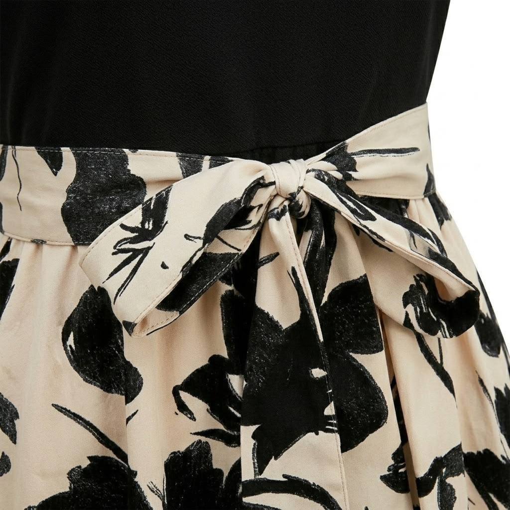 Women's Floral A-Line Maxi Dress – Puff Sleeve Belted Summer Dress