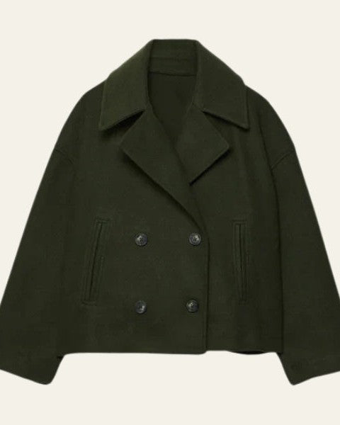Women's Short Wool-Blend Double-Breasted Coat - Clean Modern Layer