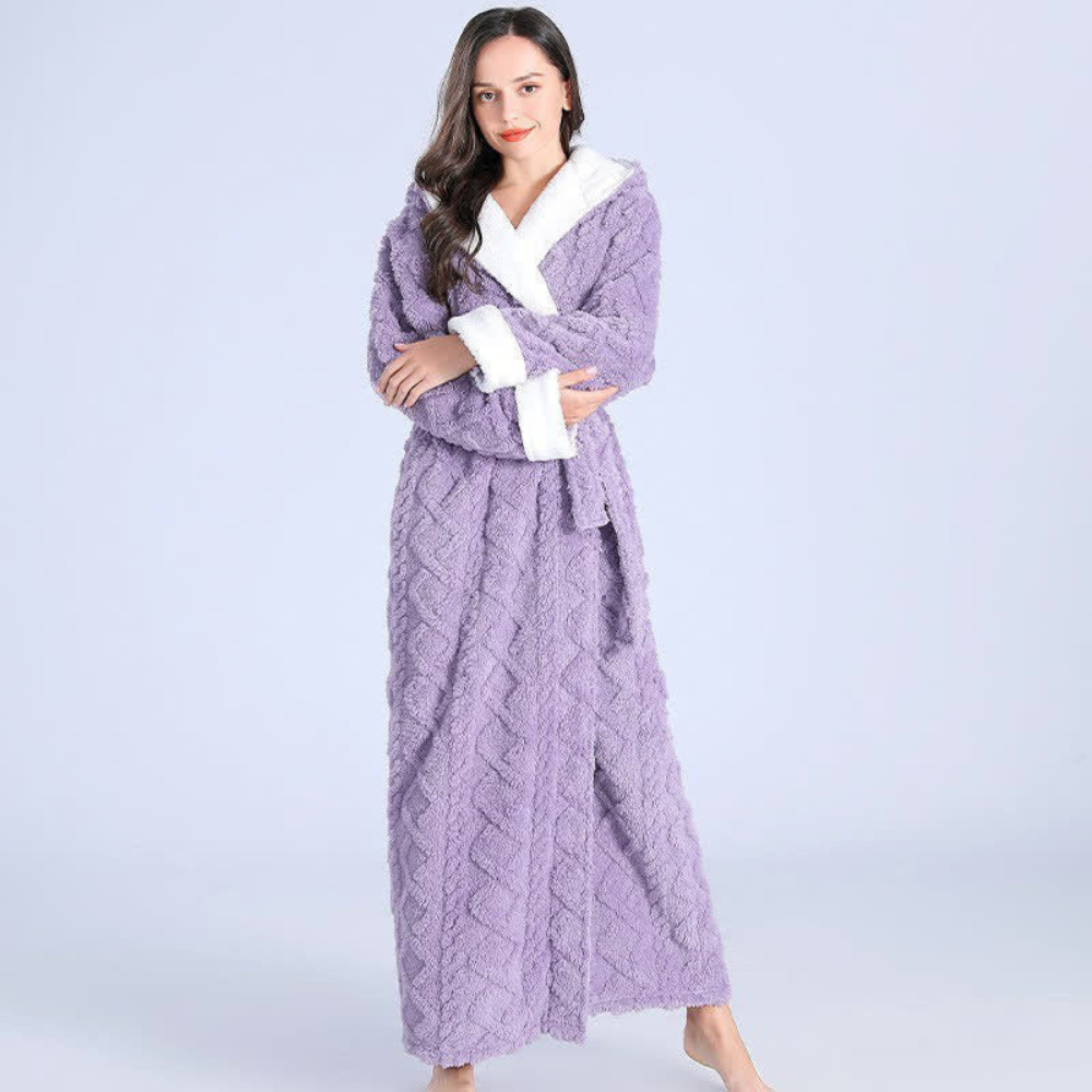 Women’s Ultra-Soft Thick Hooded Flannel Bathrobe – Warm Cozy Winter Robe