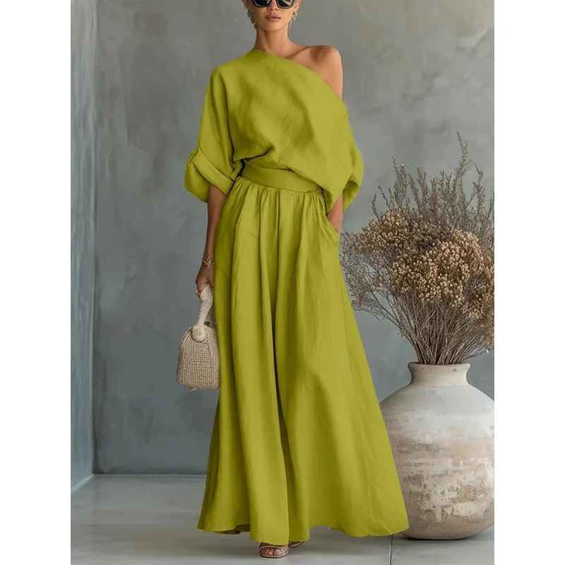 Women's Off Shoulder Trouser Set – Tapered Pants Summer Outfit