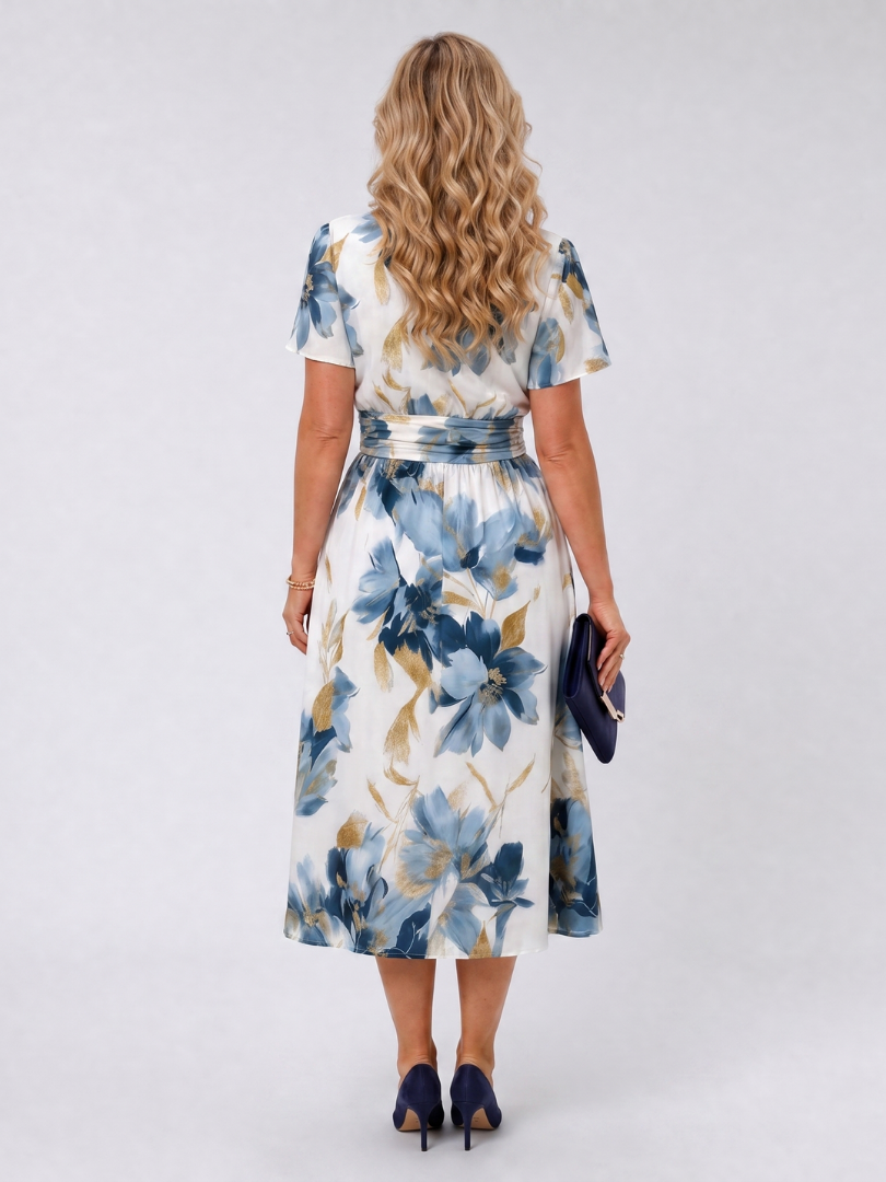 Women's Floral Wrap Midi Dress – Short Sleeve Feminine Summer Style