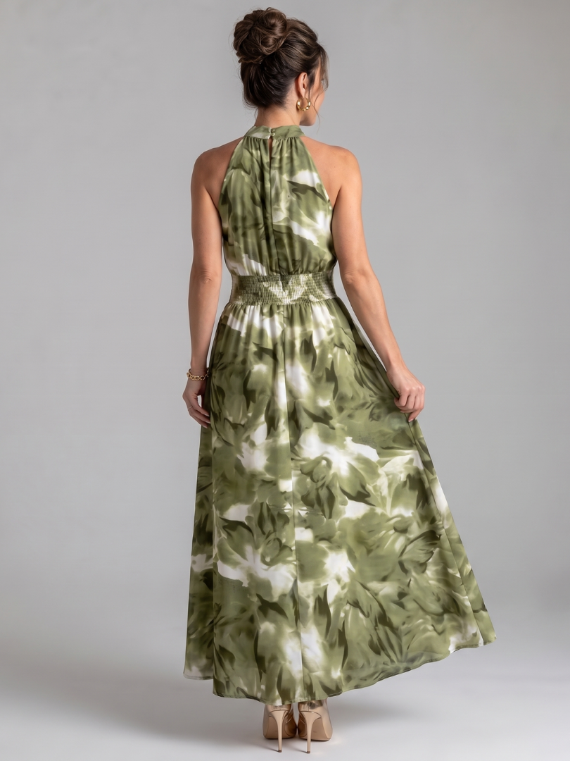 Women's Gathered Waist Abstract Print Midi Dress - Easy Polished Day Style