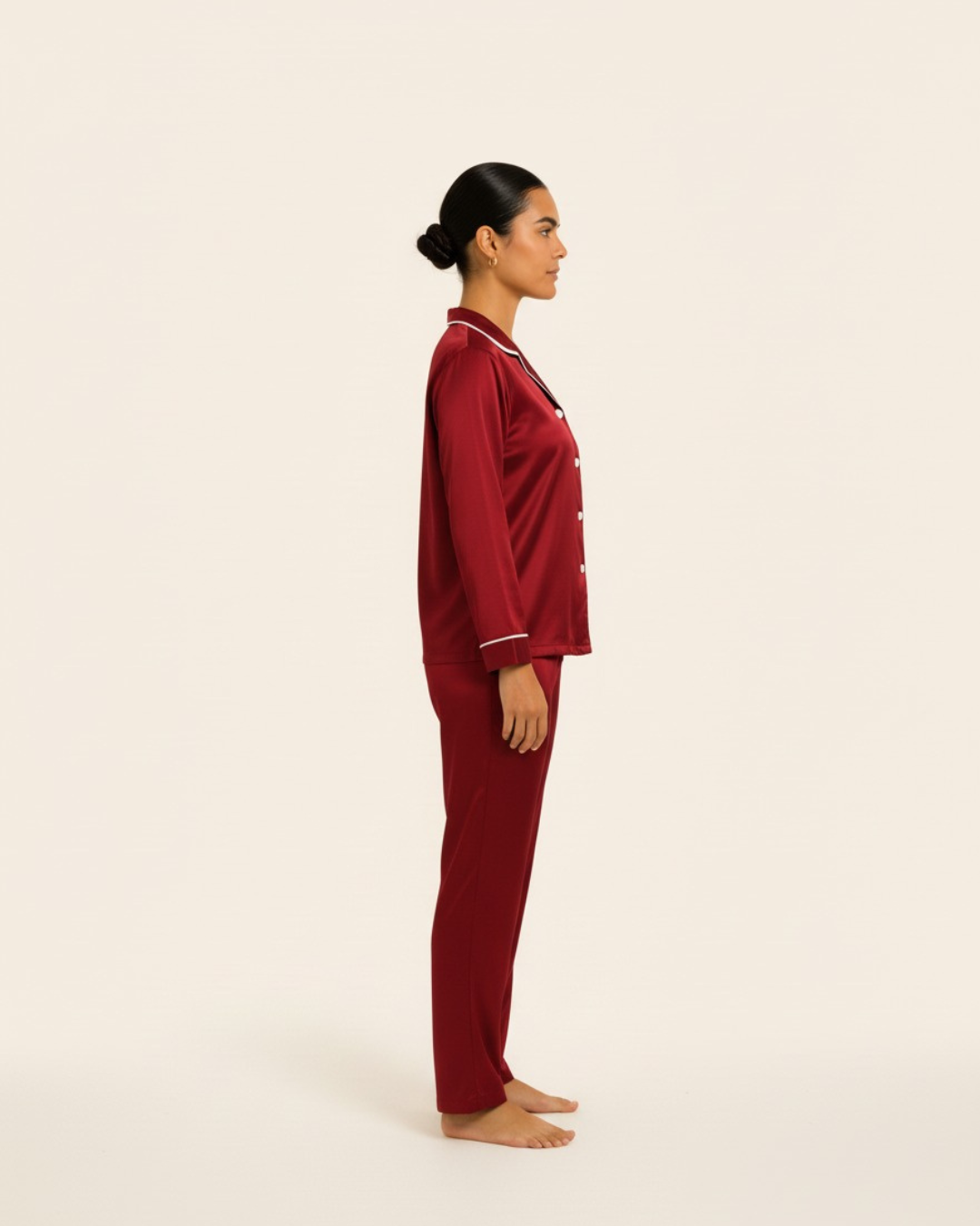 Basic effen satijnen pyjamaset voor dames