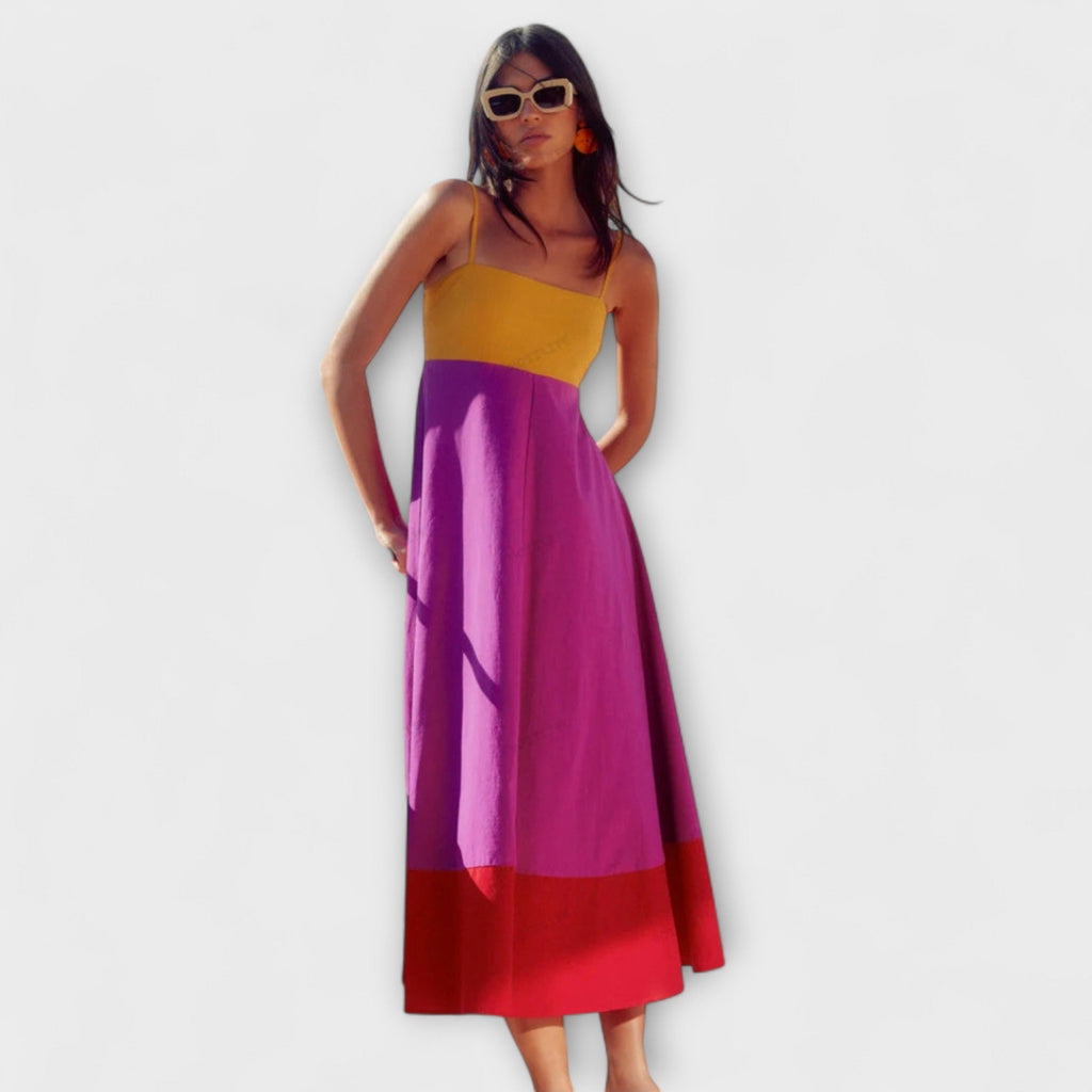 Women's Color Block Strappy Dress - Lightweight Summer Day Dress