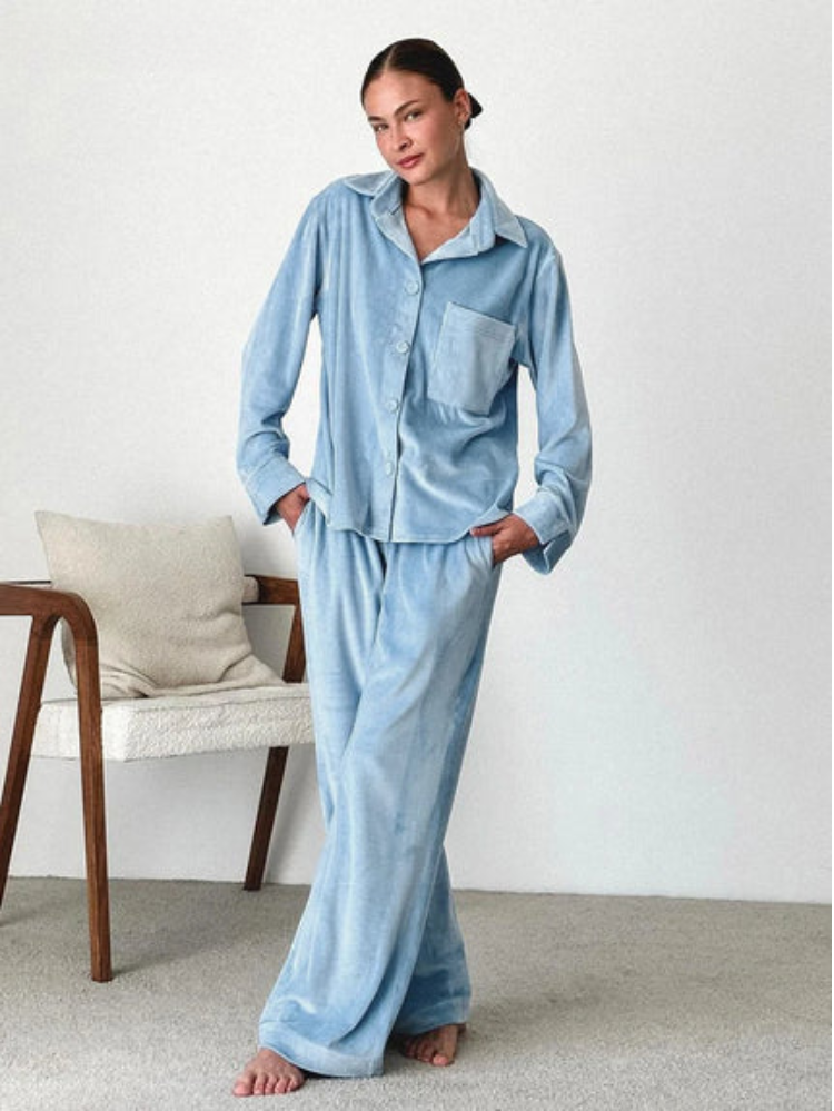 Women’s Baby Blue Pajama Set – Soft Two-Piece Cozy Sleepwear