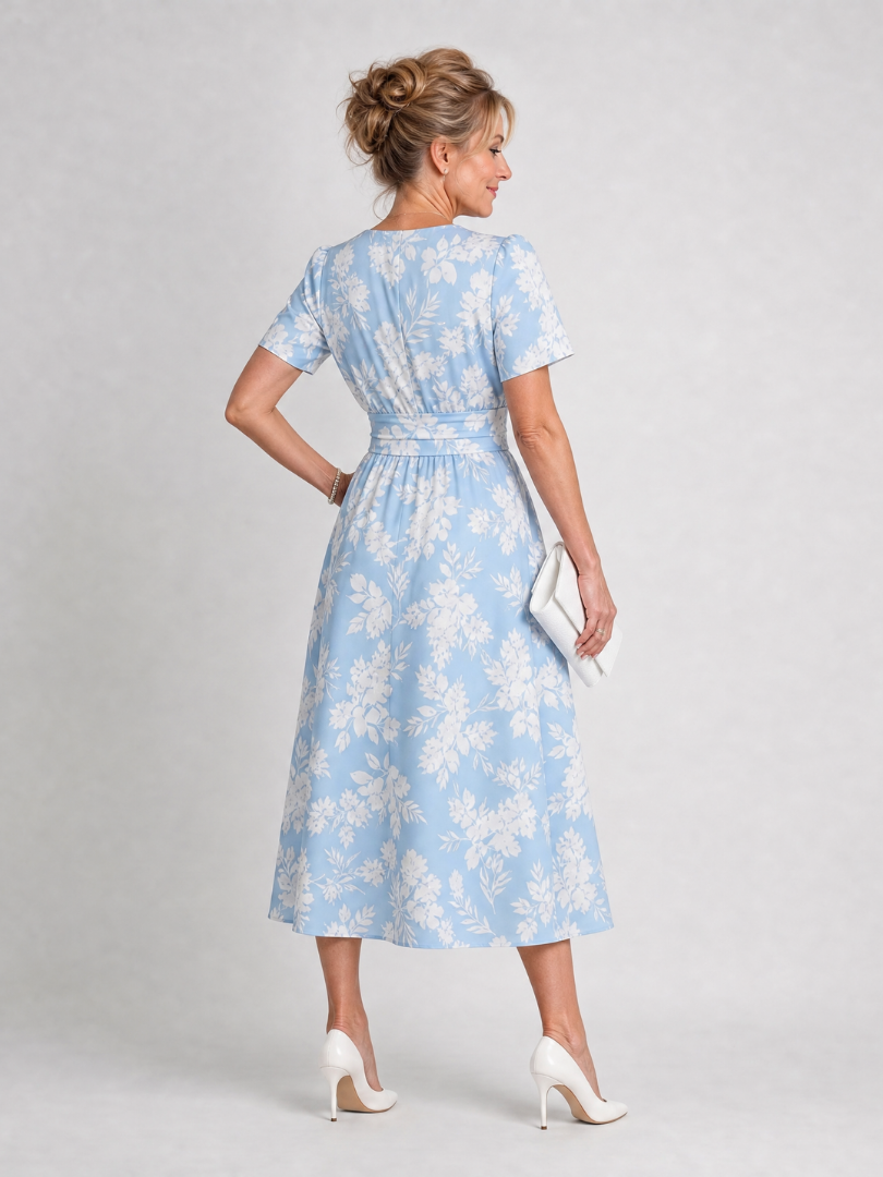Women's Floral V-Neck Midi Dress – Short Sleeve Soft Summer Style – Soft&Sleepy