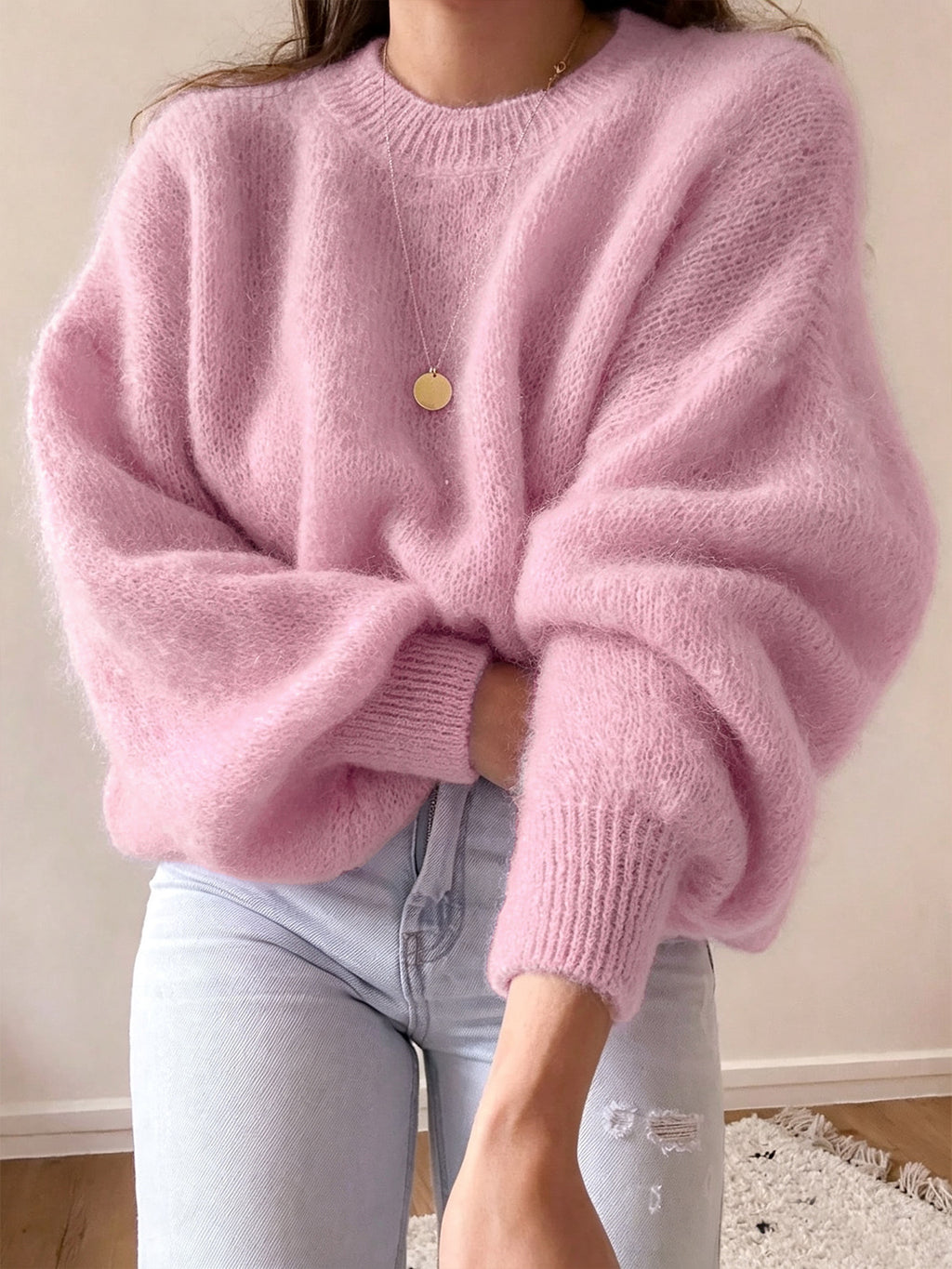 Round-Neck Loose Knit Sweater - Soft and Comfortable