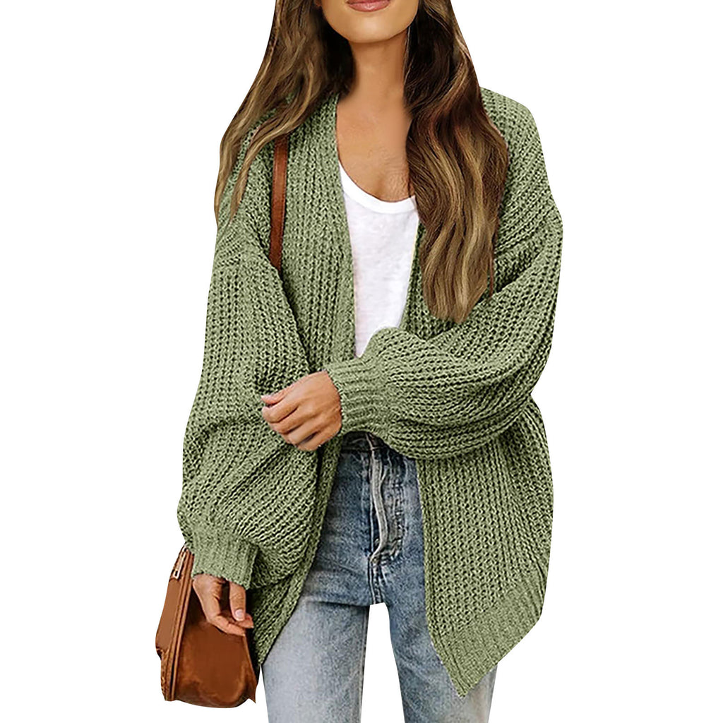 Women’s Chunky Knit Cardigan Coat – Lantern Sleeve Cozy Oversized Style